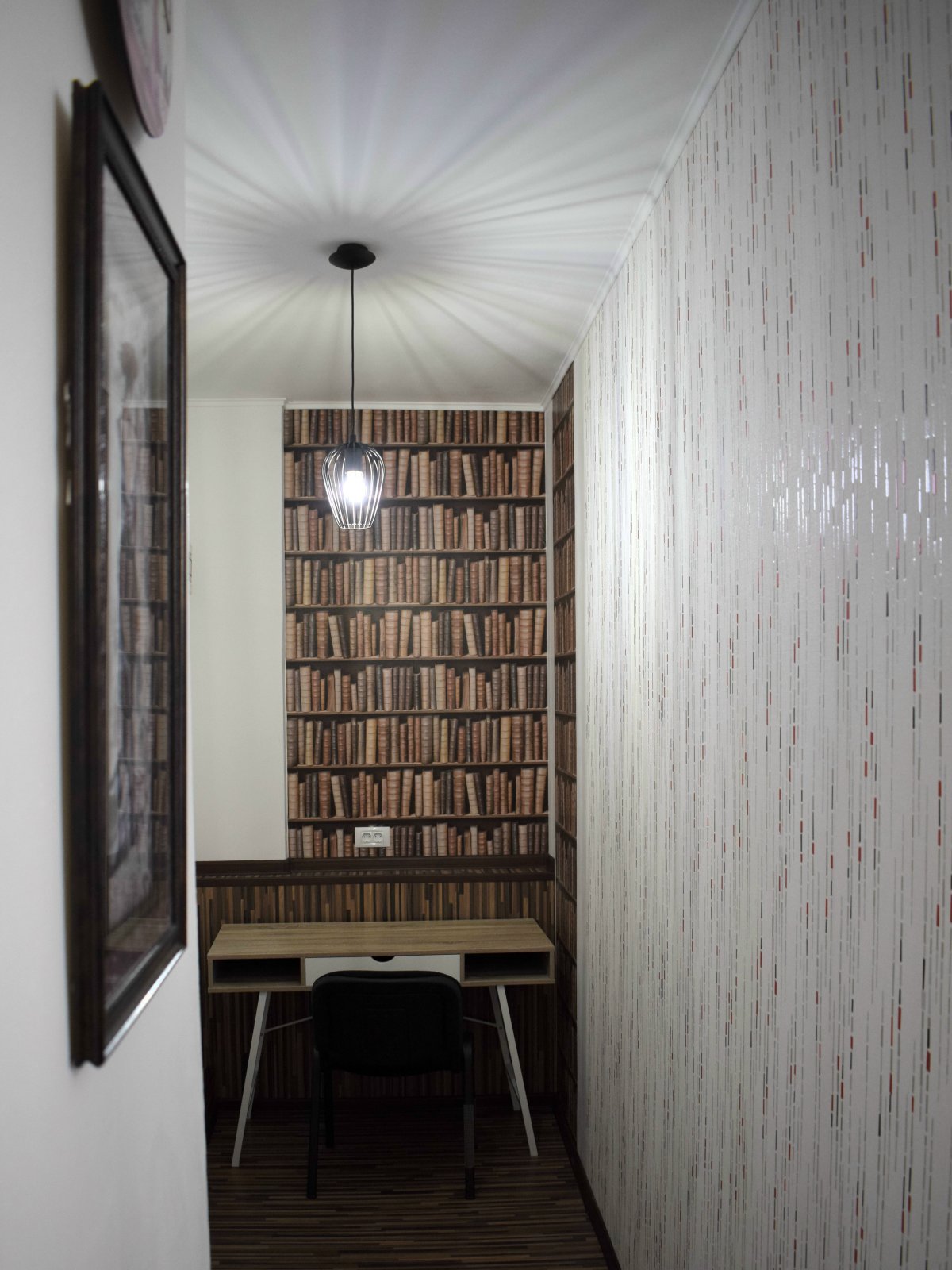 Spacious living room with white sofa