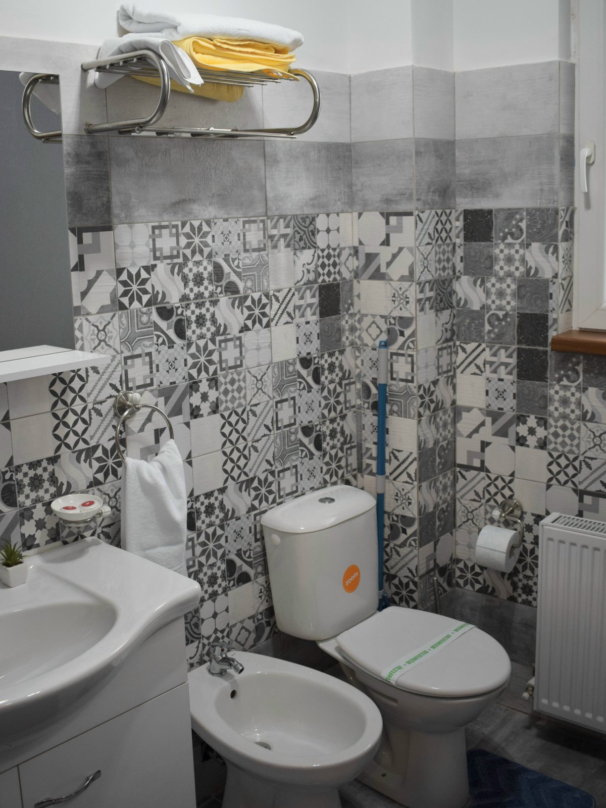 Spacious living room with white sofa